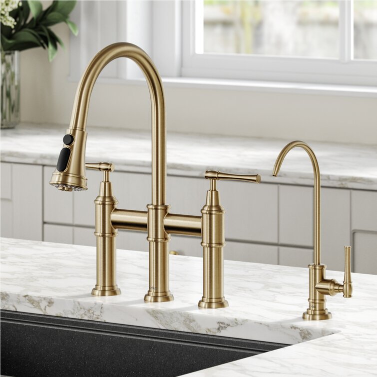 KRAUS Allyn Transitional Bridge Kitchen Faucet and Water Filter